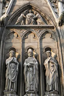 Biblical Prints: Apostle sculptures, South facade, Notre Dame Cathedral, Paris, France, Europe