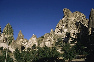 Rock Cliff Prints: Apricot trees and pigeon cotes in volcanic rock