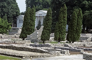 Traditionally Hungarian Prints: Aquincum Roman ruins, Obuda, Budapest, Hungary, Europe