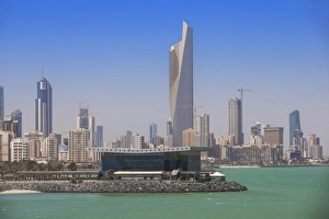 Arabian Gulf and city skyline, Salmiya, Kuwait City, Kuwait, Middle East