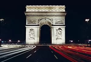 Traffic Collection: Arc de Triomphe at night, Paris, France, Europe