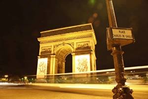 Arc De Triomphe Prints: Arc de Triomphe and Place Charles de Gaulle at night, Paris, France, Europe