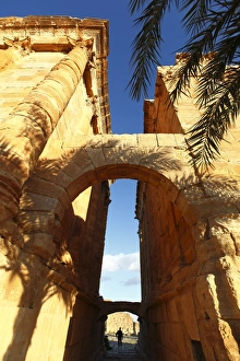 Palm Leaves Prints: Arch of Antoninus Pius, Roman ruins, Sbeitla Archaelogical Site, Tunisia