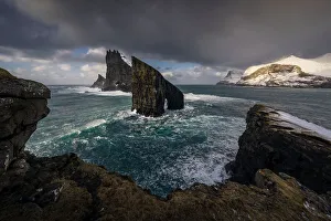 Natural Arch Prints: The Arch of Drangarnir in the middle of Atlantic Ocean