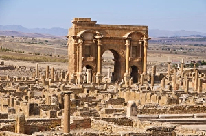 The Arch of Trajan in the Roman ruins, Timgad, UNESCO World Heritage Site