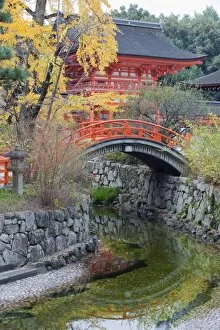 Images Dated 20th November 2009: Arched bridge and pavilion, Shimogamo Shrine, Tadasu no Mori, Kyoto, Japan, Asia