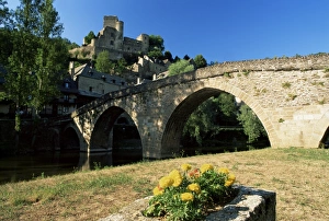 Aveyron Prints: Arched medieval bridge over the Aveyron River, Belcastel, Aveyron, Midi-Pyrenees