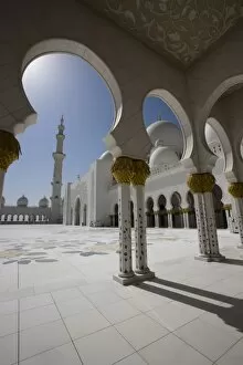 Arches and columns of the decorative courtyard of the new Sheikh Zayed Bin Sultan Al Nahyan Mosque