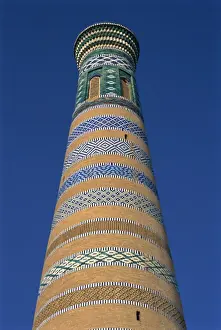 Tile Work Prints: Architectural details of bricks and tiles on the Islom-Huja minaret in Khiva