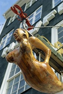 Mermaid Prints: Architectural detail on restaurant, Nyhavn, Copenhagen, Denmark, Scandinavia, Europe
