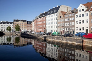 Traditionally Danish Prints: Architecture on Gl Strand and canal, Copenhagen, Denmark, Scandinavia, Europe