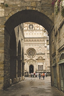 Bergamo Prints: Archway from Piazza Vecchia and part facade of church