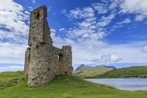 Ardvreck Castle, mountain landscape, Loch Assynt, Sutherland, Summer, Ullapool, Scottish Highlands