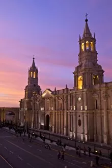 Images Dated 18th October 2010: Arequipa Cathedral at sunset on Plaza de Armas, Arequipa, UNESCO World Heritage Site, Peru