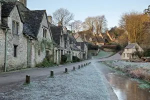 Cottage Prints: Arlington Row Cotswold stone cottages on frosty morning
