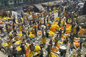 Crowded Prints: Armenia Ghat flower market, Kolkata (Calcutta), West Bengal, India, Asia