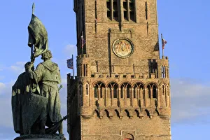 Bruges Prints: Arms, Kingdom of Belgium, Belfry of Bruges, viewed from the Grand Place, Bruges, Belgium