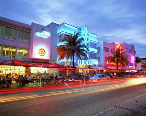 Eating And Drinking Prints: Art Deco district at dusk