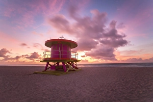 Art Deco style Lifeguard hut on South Beach, Ocean Drive, Miami Beach, Miami, Florida