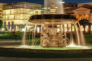 Water Fountain Prints: Art Museum and Konigsbau building at Schlossplatz Square