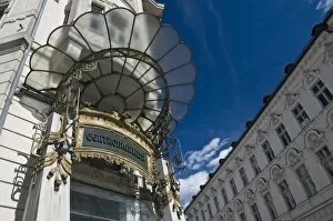 Art Nouveau entrance to Cetromerkur department store, Ljubljana, Slovenia, Europe