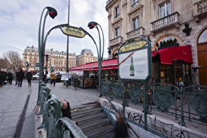 Lamp Post Prints: The art nouveau metro entrance at Saint Michel, Paris, France, Europe