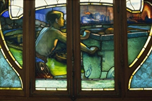 Art Nouveau Prints: Detail of Art Nouveau stained glass, Chambres de Commerce, Nancy, Lorraine