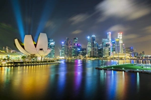 Multi Coloured Prints: Art Science Museum and city skyline from Marina Bay, Singapore, Southeast Asia, Asia