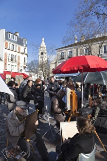 Artist Prints: Artists and tourists in the Place du Tertre, Montmartre, Paris, France, Europe