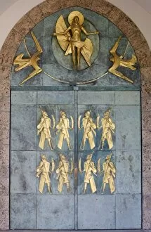 Images Dated 13th August 2009: Ascension of Christ and the Theban soldiers by Philippe Kaeppelin on basilica door