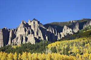 Foliage Prints: Aspens in fall colors with mountains and evergreens