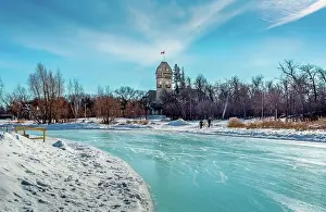 Winnipeg Prints: The Assiniboine Park Pavilion seen across the Duck Pond skating rink at Assiniboine Park