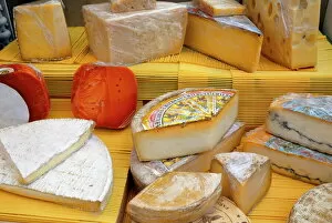 Images Dated 24th January 2000: Assorted French cheeses on a market stall