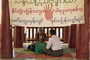 Astrology Prints: Astrologer giving a reading at the Shwe Zigon Pagoda, Bagan (Pagan) area