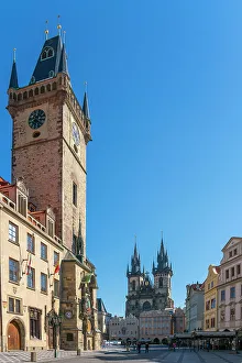 Old Towns Prints: Astronomical clock and Tyn Church at Old Town Square