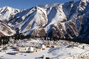Kazakhstan Prints: Astronomical station in snow covered landscape at Almaty