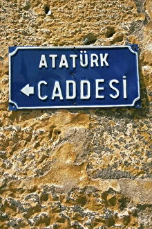 Single Object Collection: Ataturk Caddesi, street sign in Kars, north east Anatolia, Turkey, Asia Minor, Eurasia