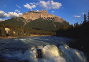 Athabasca Falls and Mount Kerkeslin, Jasper National Park, Alberta, Canada