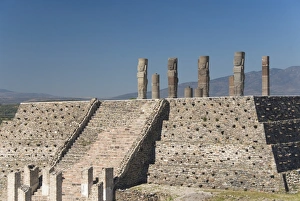 Atlantes warrior statues on top of pyramid, Temple of Quetzalcoatl, Tula Atlantes warrior statues on top of pyramid, Temple of Quetzalcoatl, Tula