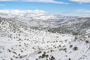 Winter Scene Prints: Atlas Mountains landscape during winter snow, Ouarzazate Province, Souss-Massa, Morocco