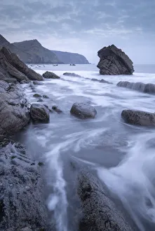Atmospheric Mood Prints: Atmospheric morning on the rocky coastline of North Devon, England, United Kingdom