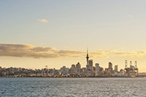 Office Block Prints: Auckland city skyline at sunset, Auckland, North Island, New Zealand, Pacific