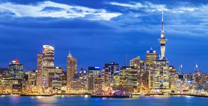 North Island Prints: Auckland skyline, Sky Tower, Waitemata Harbour