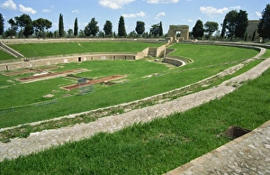 Amphitheatres Prints: Augustine period amphitheatre and entrance arch, Lucera, Puglia, Italy, Europe