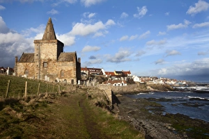 Gravestone Prints: The Auld Kirk from the Fife Coast Path at St. Monans, Fife, Scotland, United Kingdom
