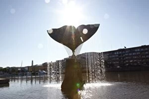 Aura River, Whales Fin fountain, Turku, Western Finland, Finland, Scandinavia