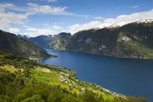 Aurlandsvangen Overview, Aurlands Fjord, Sogn og Fjordane, Norway, Scandinavia, Europe