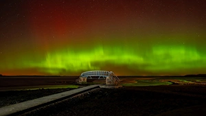 East Lothian Prints: Aurora Borealis over the Bridge to Nowhere, Belhaven Bay, East Lothian, Scotland