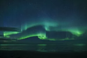 Snaefellsnes Peninsula Gallery: Aurora borealis (Northern Lights) reflected in ocean, North Snaefellsnes, Iceland