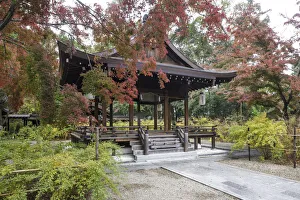 Traditionally Japanese Prints: Autumn color in Nashinoki-Jinja Shrine in Kyoto, Japan, Asia